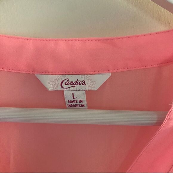 Candie’s pink sheer button down large blouse - Picture 2 of 9